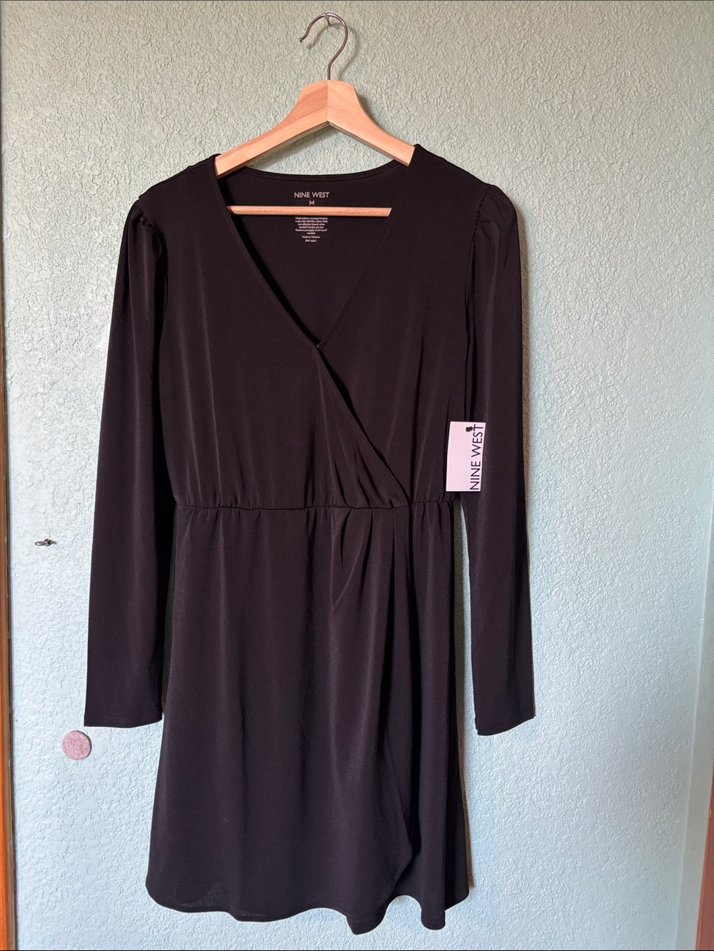Nine West Black Long Sleeve Faux-Wrap Dress Women’s Size Medium NWT